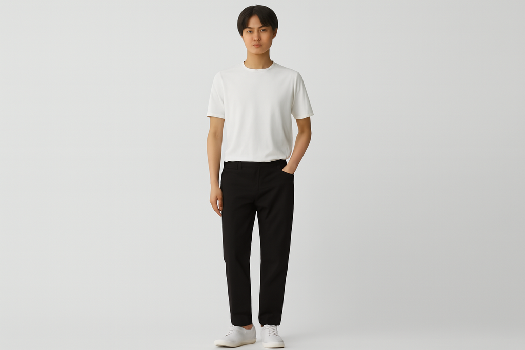 Generated image of Japanese male model in white t-shirt and black pants